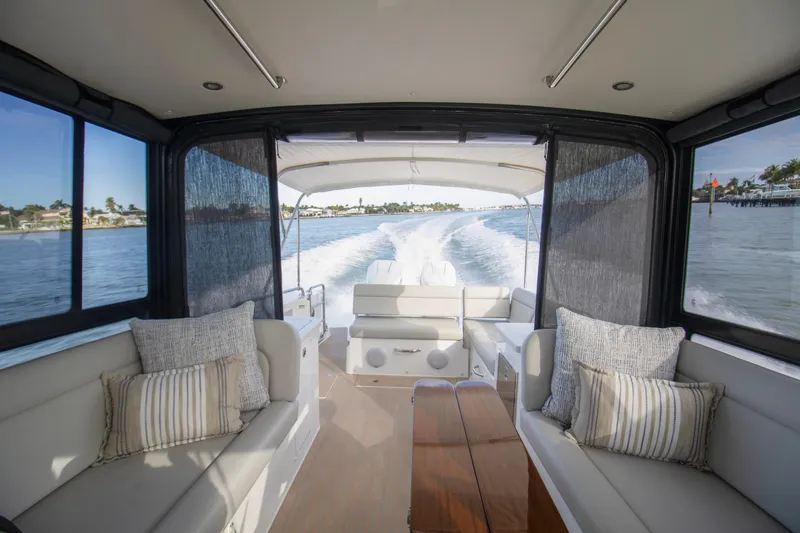  Yacht Photos Pics Luxurious interior of 2025 MJM 38 X yacht cruising on open water.