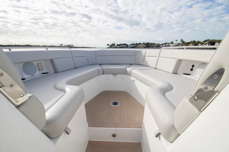  Yacht Photos Pics 2025 MJM 38 X boat interior with spacious seating and elegant design.
