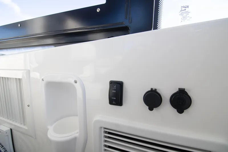  Yacht Photos Pics Control panel and outlets on 2025 MJM 38 X boat interior.