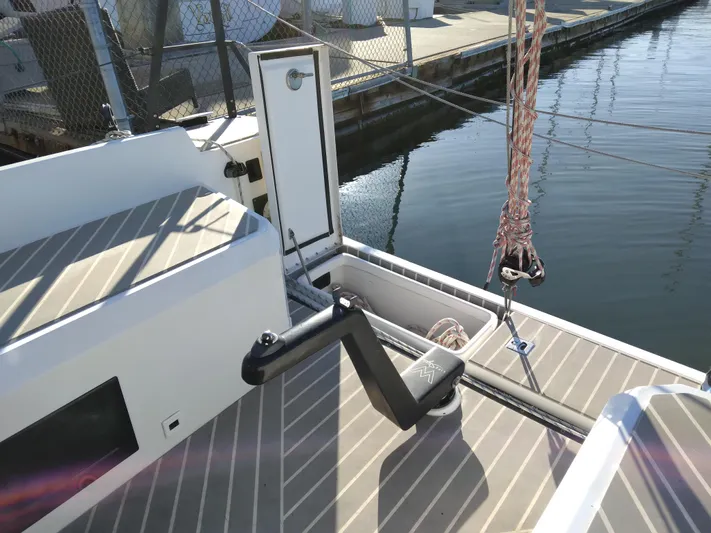  Yacht Photos Pics 2025 Faro Yachts 29 deck with open hatch and mooring ropes.