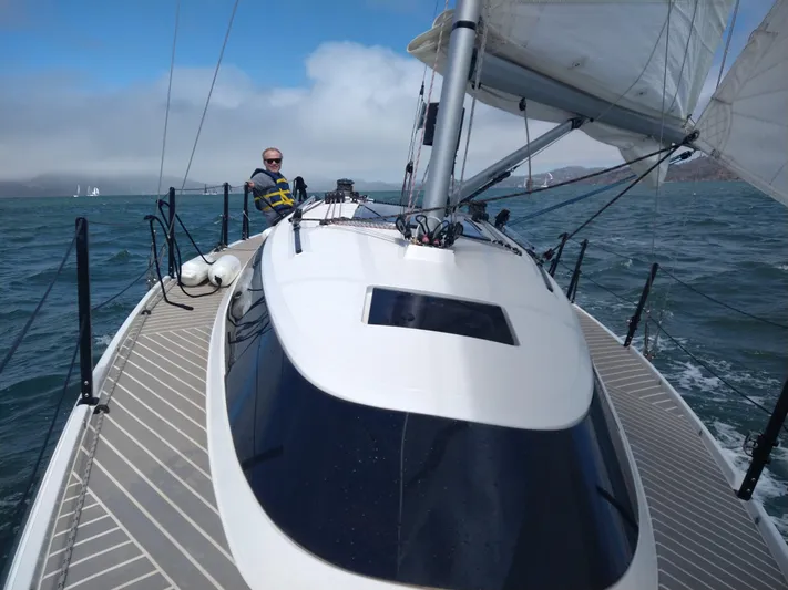  Yacht Photos Pics Sailing on a 2025 Faro Yachts 29 in open waters, clear skies above.