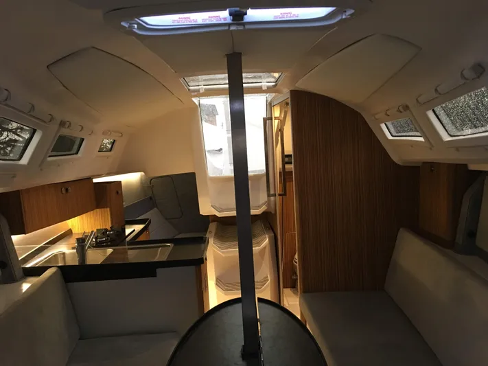  Yacht Photos Pics 2025 Faro Yachts 29 interior with modern kitchen and seating area.