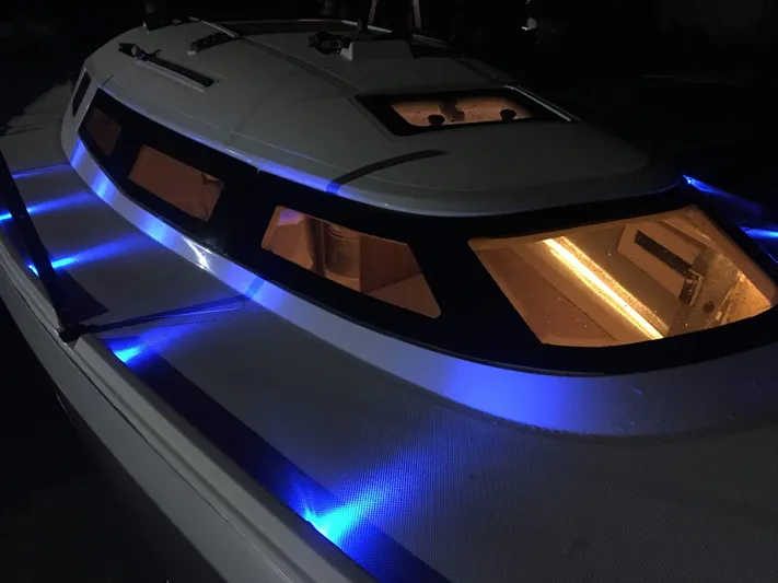  Yacht Photos Pics Faro Yachts 29 (2025) with illuminated blue LED lights and sleek design.