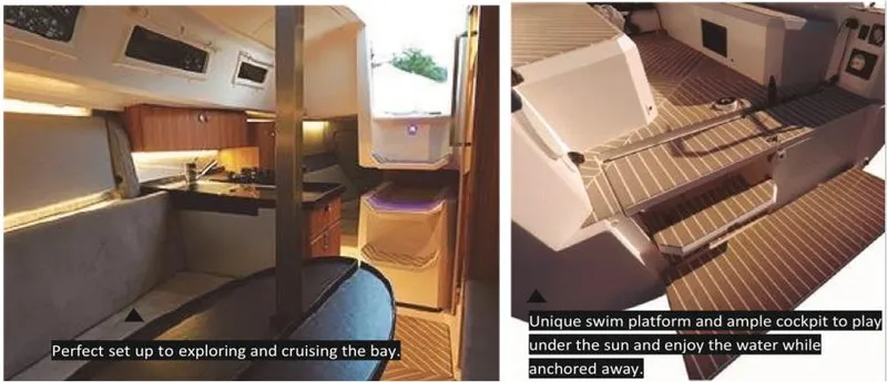  Yacht Photos Pics 2025 Faro Yachts 29 interior and swim platform, ideal for cruising and sunbathing.