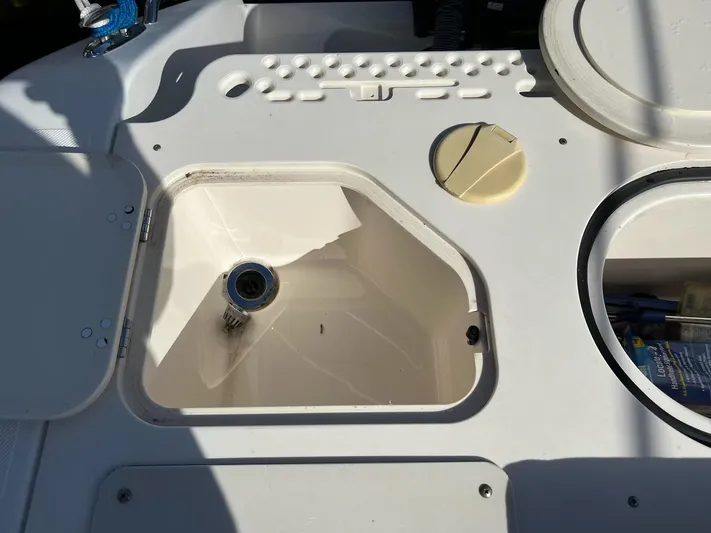 Relentless Yacht Photos Pics 2009 Pursuit S 310 Sport boat storage compartments and fixtures.