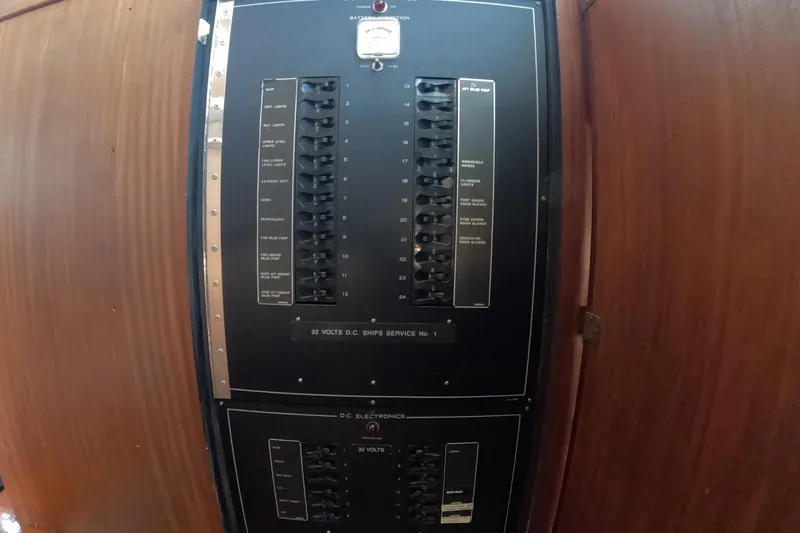 Saint Paul Yacht Photos Pics Electrical panel on 1987 Hatteras 54 Motor Yacht, featuring switches and controls.