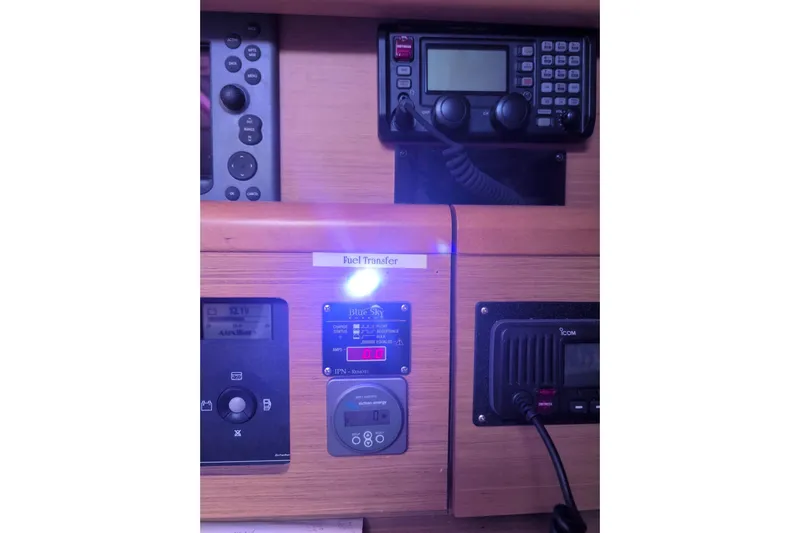  Yacht Photos Pics Control panel of a 2009 Jeanneau Sun Odyssey 44i sailboat with navigation equipment.