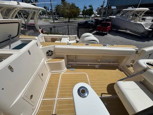  Yacht Photos Pics 2022 Grady-White Express 370 boat interior with spacious deck and seating area.