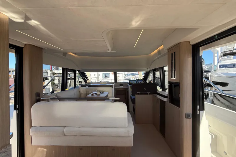  Yacht Photos Pics Luxurious interior of 2026 Prestige F4.3 yacht with modern design and elegant furnishings.