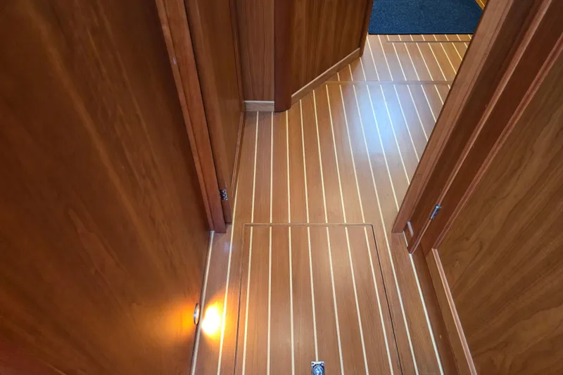Grayson Yacht Photos Pics Wooden interior hallway of 2017 Sabre 48 Fly Bridge yacht.