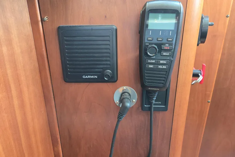 Grayson Yacht Photos Pics Garmin marine radio and speaker on 2017 Sabre 48 Fly Bridge yacht.