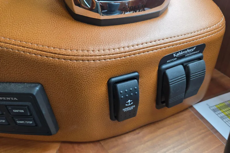 Grayson Yacht Photos Pics Control panel of a 2017 Sabre 48 Fly Bridge yacht with leather finish.