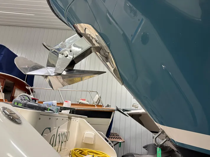  Yacht Photos Pics 2019 Grady-White Freedom 375 boat anchor detail in a storage facility.