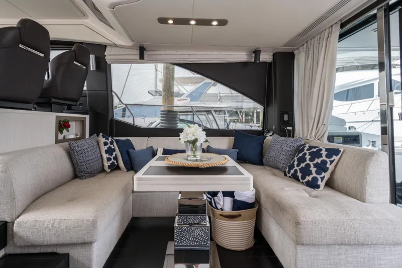  Yacht Photos Pics Luxurious interior of 2020 Azimut Fly 50 yacht with elegant seating and decor.