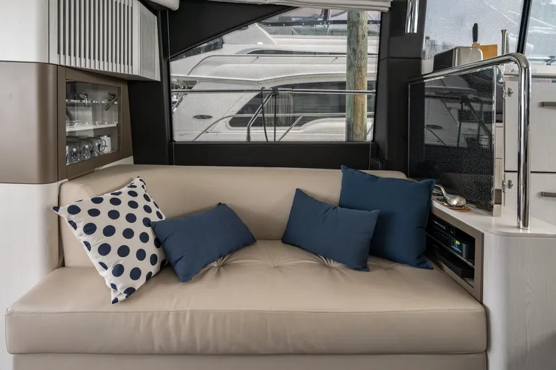  Yacht Photos Pics Luxurious interior of 2020 Azimut Fly 50 yacht with elegant seating and cushions.