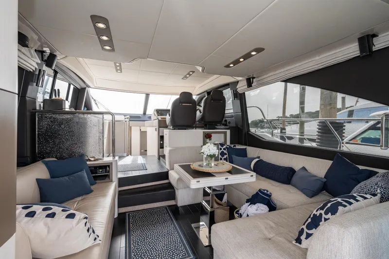  Yacht Photos Pics Luxurious interior of 2020 Azimut Fly 50 yacht with elegant seating and modern design.