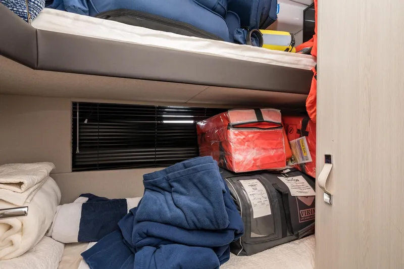  Yacht Photos Pics Storage area in 2020 Azimut Fly 50 yacht with life jackets and towels.