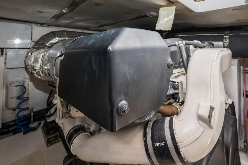  Yacht Photos Pics Engine room of 2020 Azimut Fly 50 yacht, showcasing detailed mechanical components.