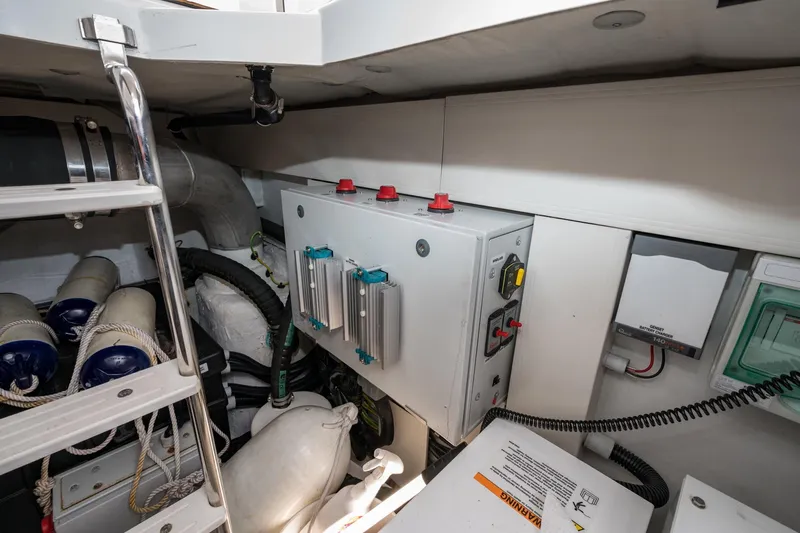  Yacht Photos Pics Engine room of 2020 Azimut Fly 50 yacht with control panels and equipment.