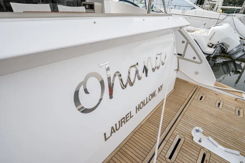  Yacht Photos Pics Azimut Fly 50 yacht, 2020 model, docked with "Ohana" nameplate, Laurel Hollow, NY.
