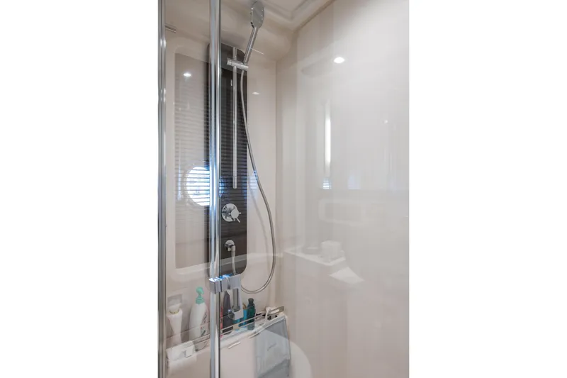  Yacht Photos Pics Shower area in 2020 Azimut Fly 50 yacht, featuring modern fixtures and sleek design.