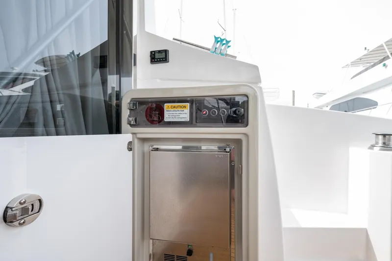  Yacht Photos Pics Control panel on 2020 Azimut Fly 50 yacht, featuring stainless steel components.