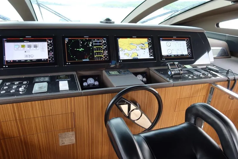 Ruzarija Yacht Photos Pics Cockpit of 2020 Riva 100' Corsaro yacht with advanced navigation displays.