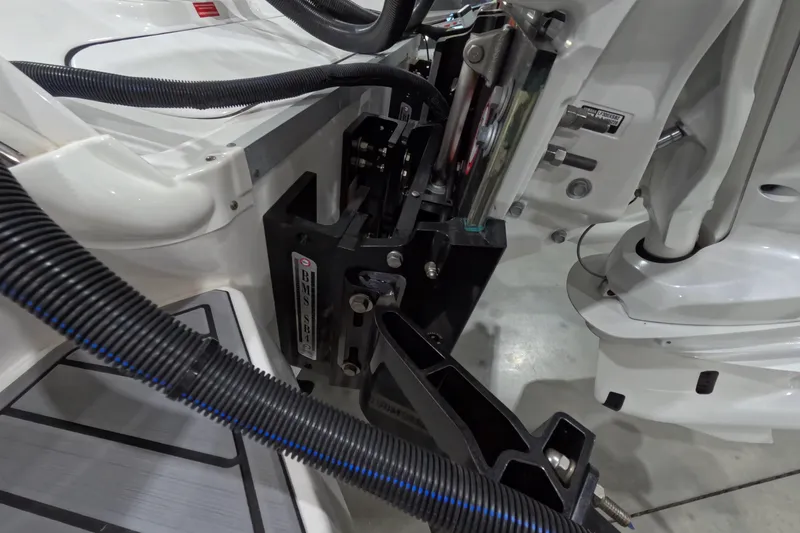  Yacht Photos Pics 2024 Tidewater boat engine compartment with mechanical components and wiring.