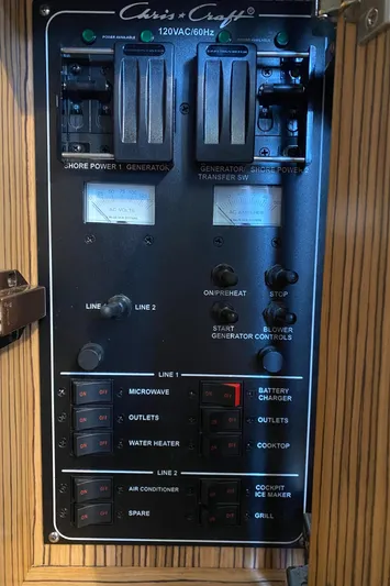 Apres Sea Yacht Photos Pics Electrical panel of a 2016 Chris-Craft Catalina 34 boat.