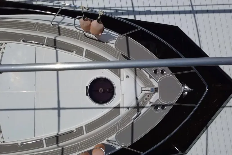  Yacht Photos Pics Overhead view of 2022 Evolve 360HT yacht deck with modern design elements.