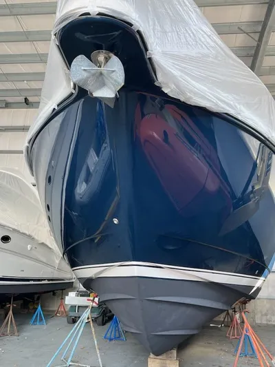 Kostas More Yacht Photos Pics 2009 Tiara Yachts 4300 Sovran stored in a shipyard.