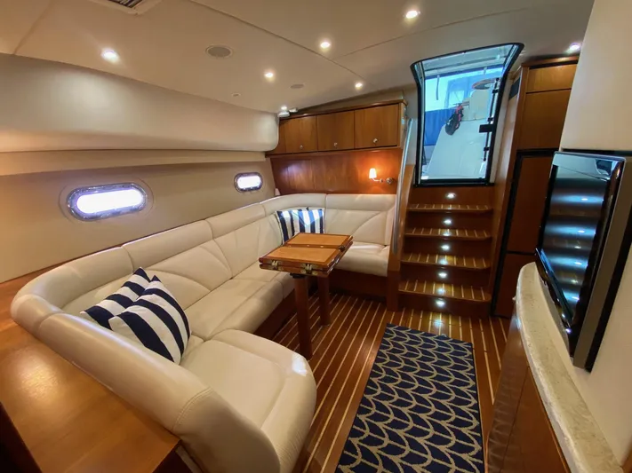 Kostas More Yacht Photos Pics Interior of 2009 Tiara Yachts 4300 Sovran with elegant leather seating.