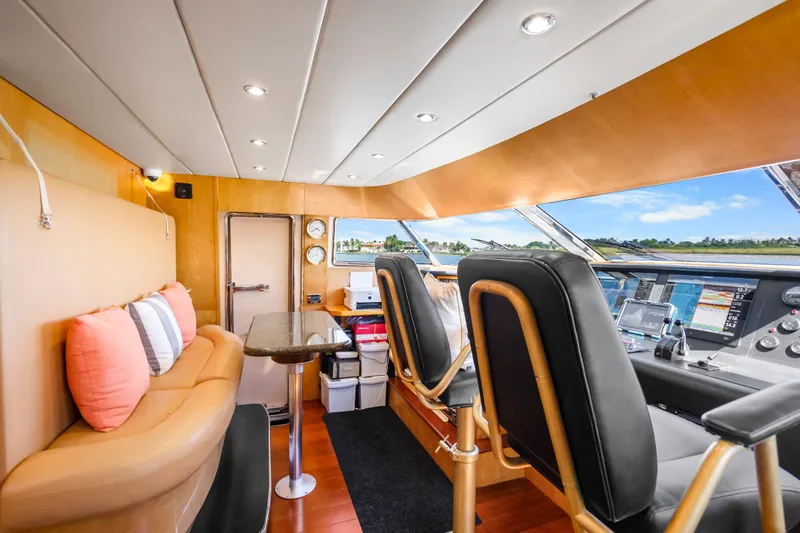 Azure Yacht Photos Pics Luxurious 1991 Maiora Planning yacht interior with plush seating and modern navigation controls.