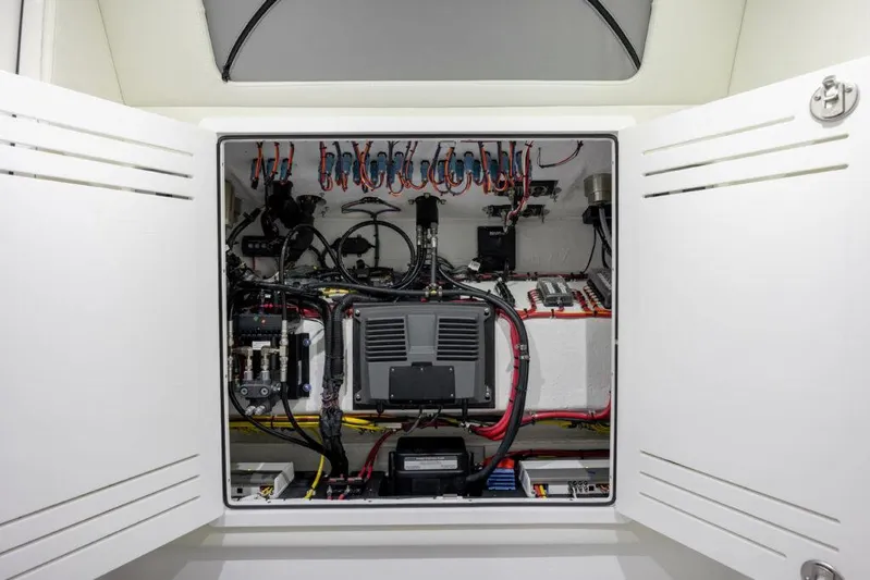  Yacht Photos Pics Electrical system compartment of 2024 Front Runner 39 CC Custom boat.