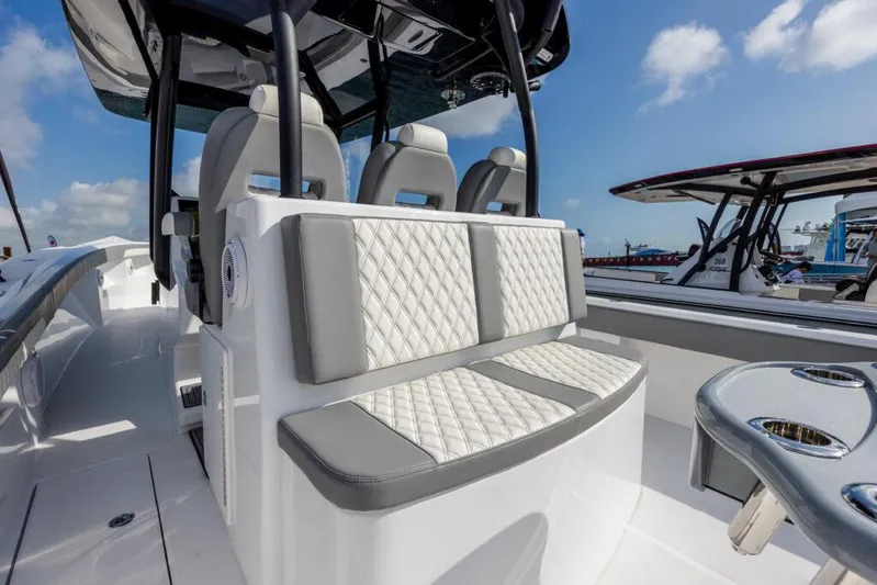  Yacht Photos Pics 2024 Front Runner 39 CC Custom boat with luxurious seating and modern design.