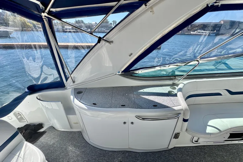  Yacht Photos Pics 2006 Formula 370 Super Sport boat interior with sleek seating and waterfront view.