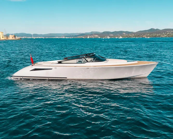 Greenwich Yacht Photos Pics Luxury 2022 Wajer 55 yacht cruising on clear blue waters.