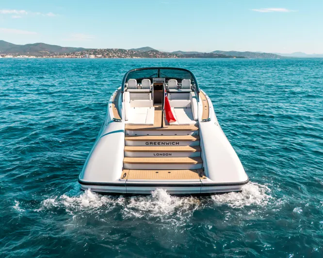 Greenwich Yacht Photos Pics Luxury Wajer 55 yacht cruising on open sea, 2022 model.