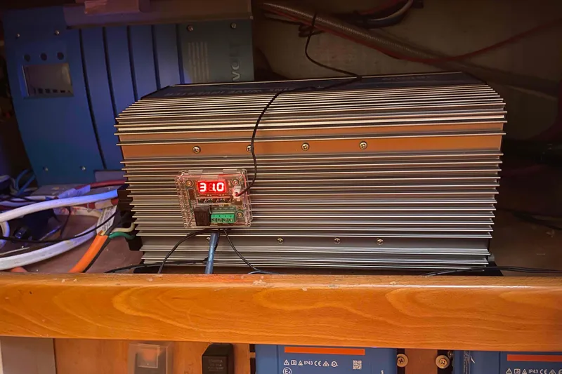 Acushla Yacht Photos Pics Power inverter with digital display in a Lagoon 410-S2, 2003 model.