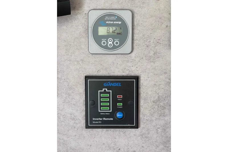 Acushla Yacht Photos Pics Victron Energy battery monitor and Giandel inverter remote on Lagoon 410-S2, 2003 model.