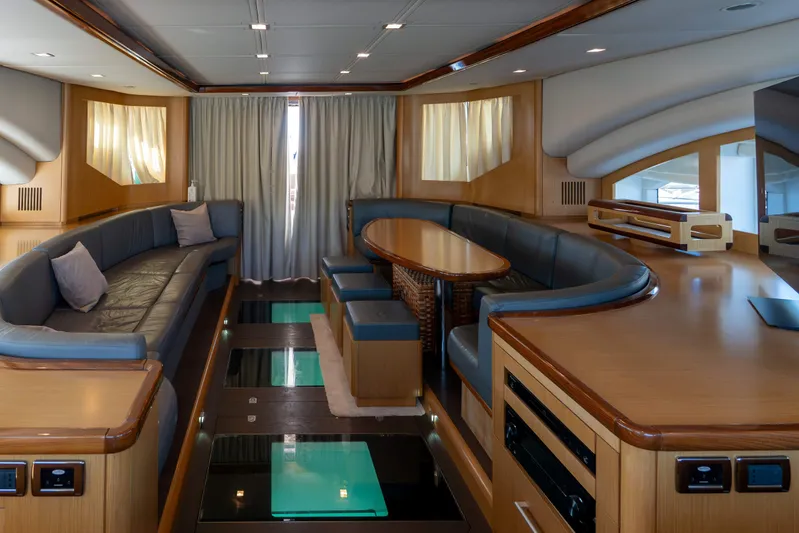 013 Yacht Photos Pics Luxurious yacht interior with elegant wood finishes and plush seating, VG 62 model, 2008.