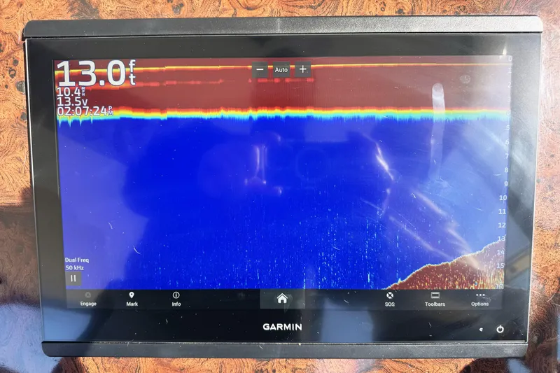  Yacht Photos Pics Garmin sonar display on 2001 Sea Ray Sundancer 510, showing depth and underwater details.