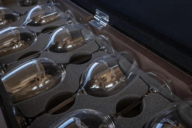 Caroline Kai Yacht Photos Pics Wine glasses in foam packaging aboard 2016 Sea Ray 510 Fly yacht.