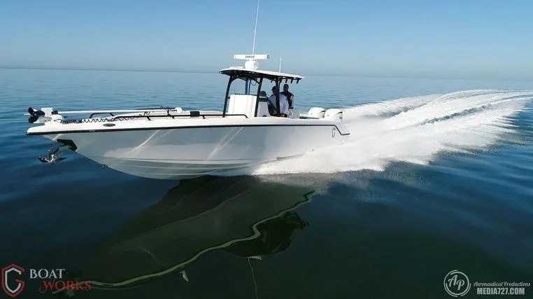  Yacht Photos Pics 2022 CG Boat Works 35 M-Series speeding on calm water.