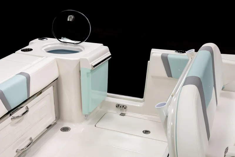 250-118 Yacht Photos Pics Manufacturer Provided Image: 2025 Robalo R250 Center Console interior with sleek seating and storage compartments.