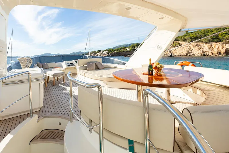 Exit Yacht Photos Pics Luxurious 2008 Azimut 75 yacht deck with elegant seating and ocean view.