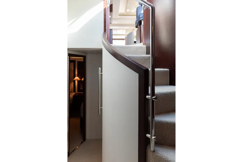 Exit Yacht Photos Pics Staircase inside 2008 Azimut 75 yacht, featuring elegant design and modern finishes.