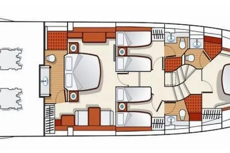 Exit Yacht Photos Pics Floor plan of a 2008 Azimut 75 yacht, showcasing cabin and bathroom layout.