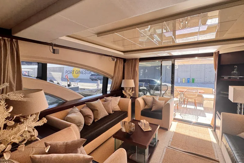 Exit Yacht Photos Pics Luxurious interior of 2008 Azimut 75 yacht with elegant seating and decor.
