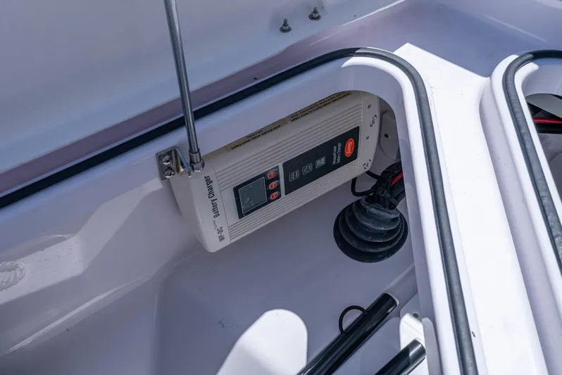  Yacht Photos Pics Battery charger in 2022 Axopar 28 T-Top Brabus boat compartment.